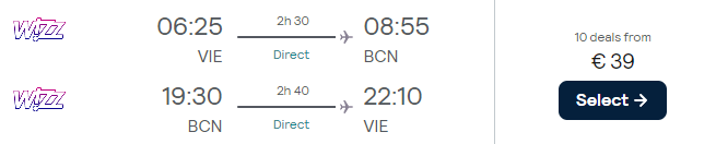 Cheap flights from Vienna to Barcelona